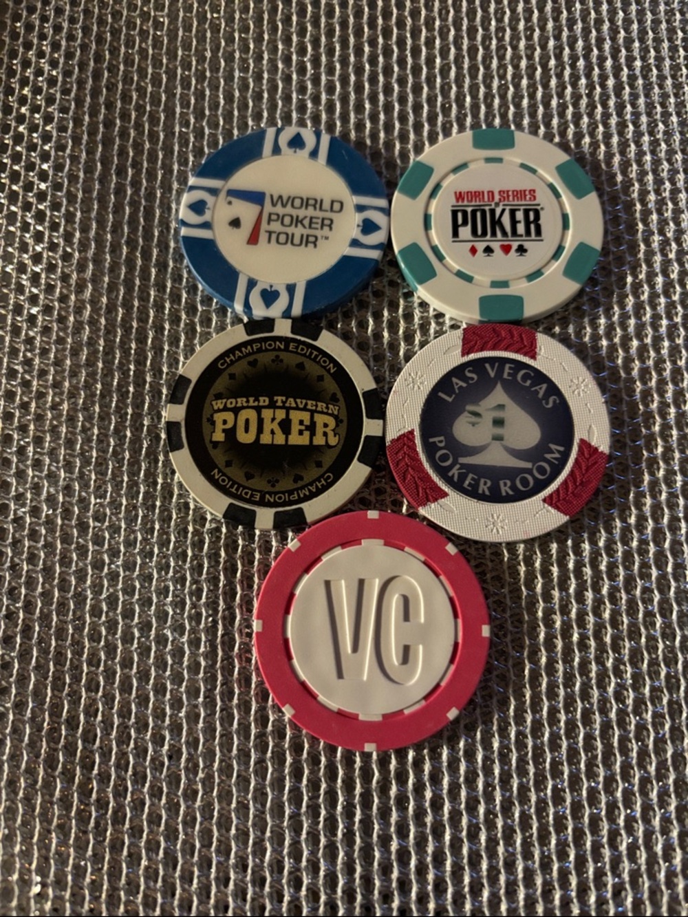 Multiples Poker Chips Set - Blue, White, Black, Red, Pink
